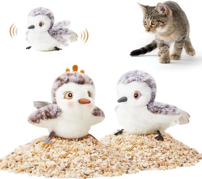 MarvelPaws Pet Toys Flapping Sandpiper Pair-Mate| Lifelike Birds Chirp| Chargeable Touch Activated Kitten Fun Interactive Kitty Exercise with Catnip for All Cats/Dogs