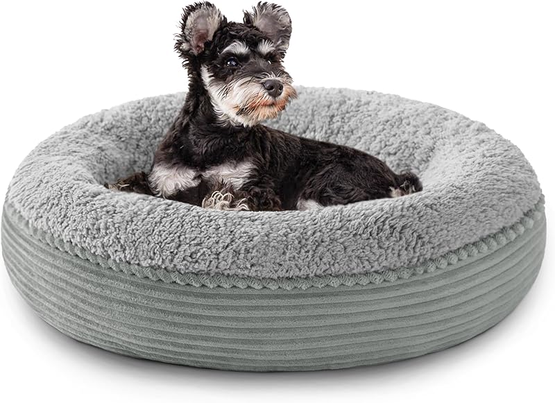 Love's Cabin Round Donut Cat And Dog Cushion Bed| 20in bed for Cats or Small Dogs| Anti-slip & Water-resistant Bottom, Super Soft Durable Fabric Pet Beds