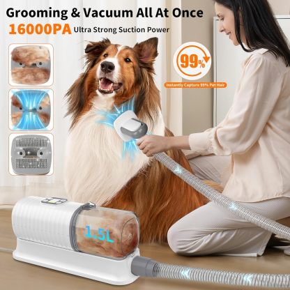 Dog Vacuum Grooming & Hair Dryer for Shedding Grooming| 6 in 1 Pet Grooming Vacuum for Dogs Cats at Home with Pet Clippers and 4 Combs, 9 Adjustable Speed and Temperature Control Dog Blower