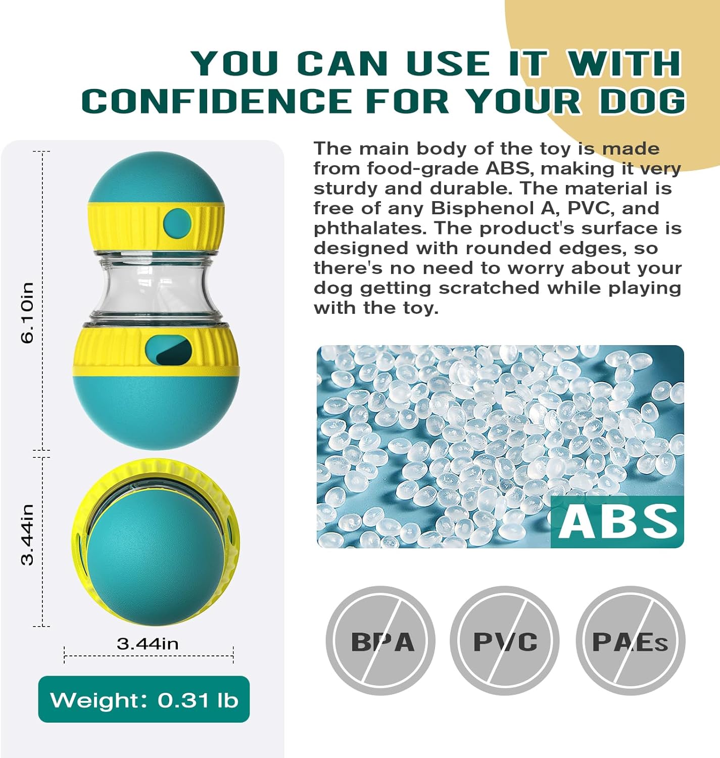 MarvelPaws Dog Puzzle Toy Adjustable Treat Dispensing Ball Food Dispenser Tough Slow Feeder Puppy Enrichment Training Toy Pet Interactive Chase Toys for All Dogs