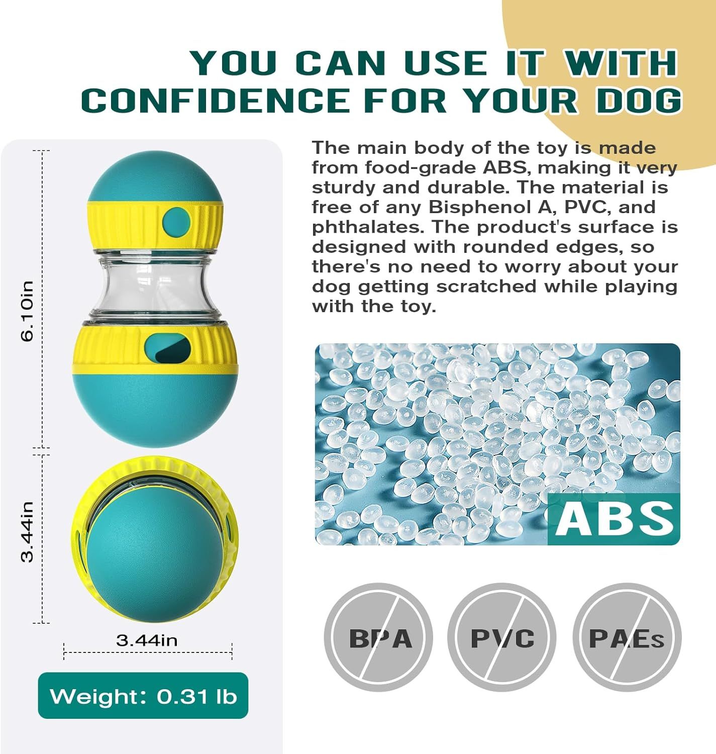 MarvelPaws Dog Puzzle Toy Adjustable Treat Dispensing Ball Food Dispenser Tough Slow Feeder Puppy Enrichment Training Toy Pet Interactive Chase Toys for All Dogs