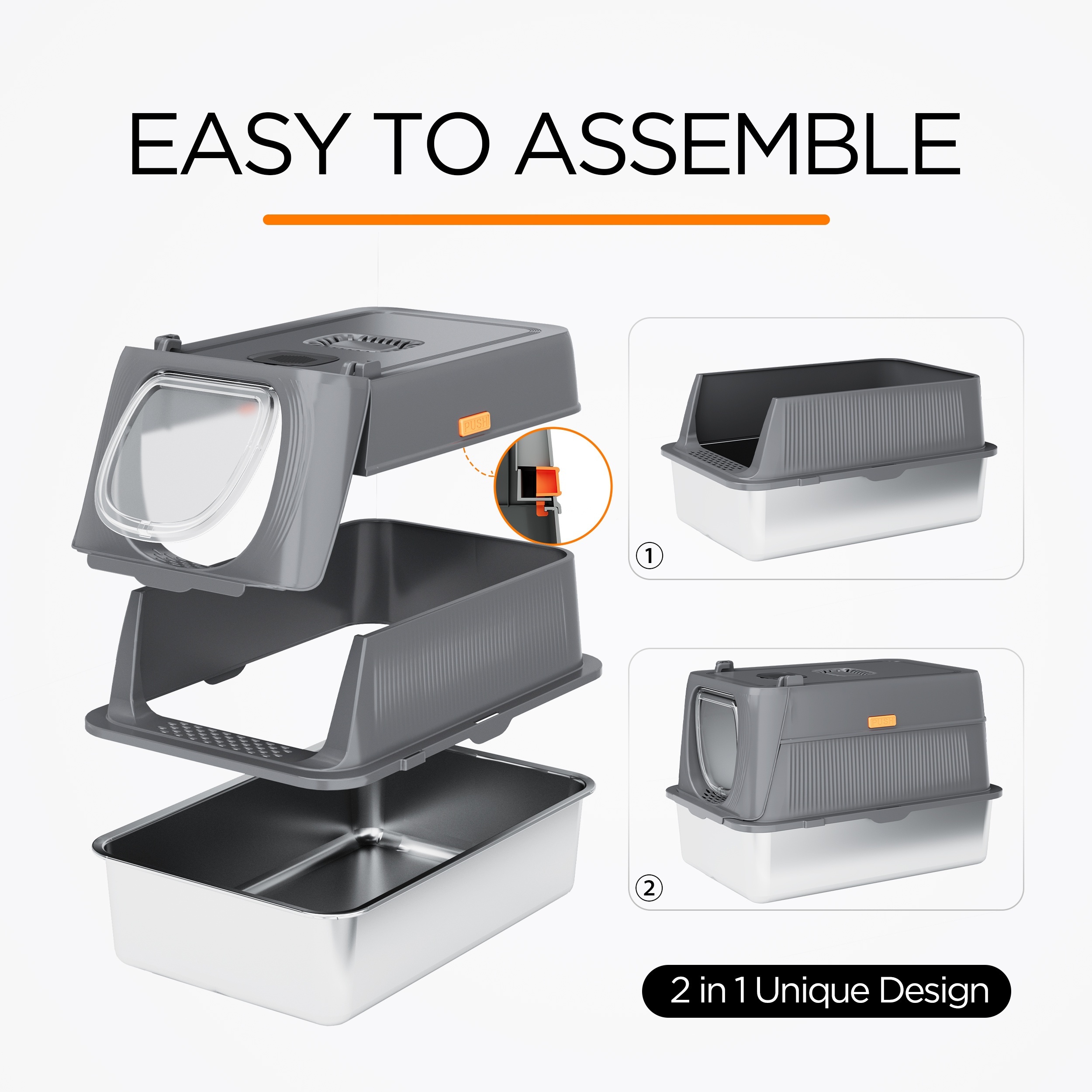 MarvelPaws Extra Large Stainless Steel Cat Litter Box| Fully Enclosed Cat Litter Box With Lid, Foldable Anti-Splashing Cat Litter Box With Front Flap Door| Cat Toilet For Indoor Cats