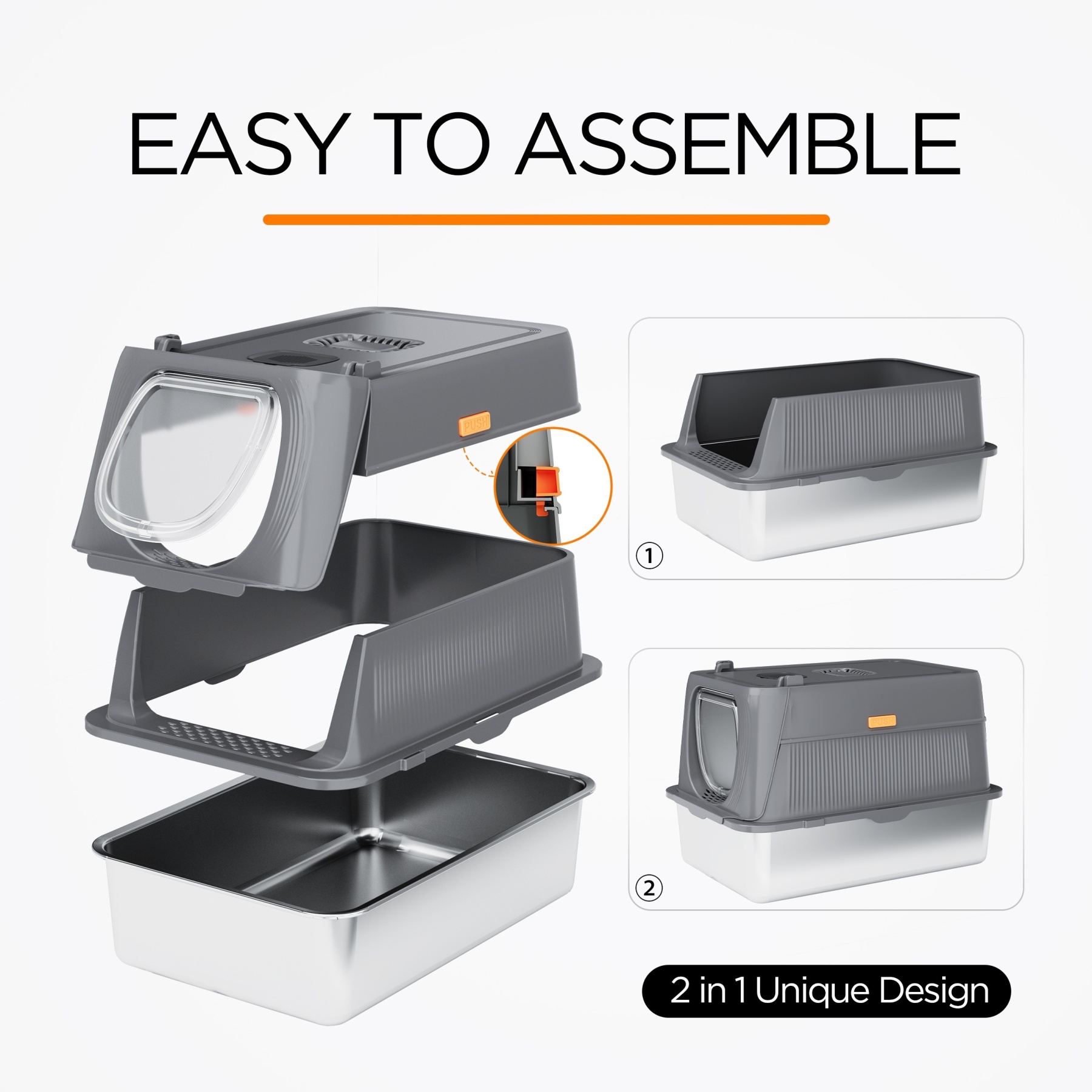 MarvelPaws Extra Large Stainless Steel Cat Litter Box| Fully Enclosed Cat Litter Box With Lid, Foldable Anti-Splashing Cat Litter Box With Front Flap Door| Cat Toilet For Indoor Cats