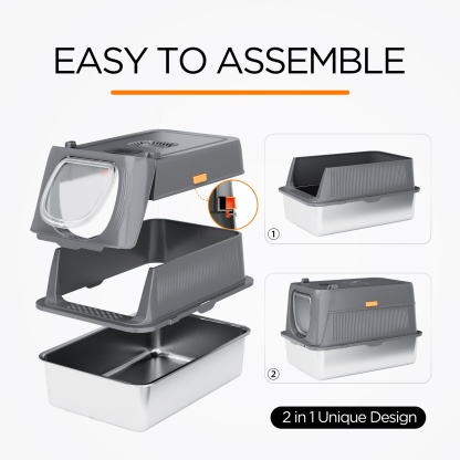 MarvelPaws Extra Large Stainless Steel Cat Litter Box| Fully Enclosed Cat Litter Box With Lid, Foldable Anti-Splashing Cat Litter Box With Front Flap Door| Cat Toilet For Indoor Cats