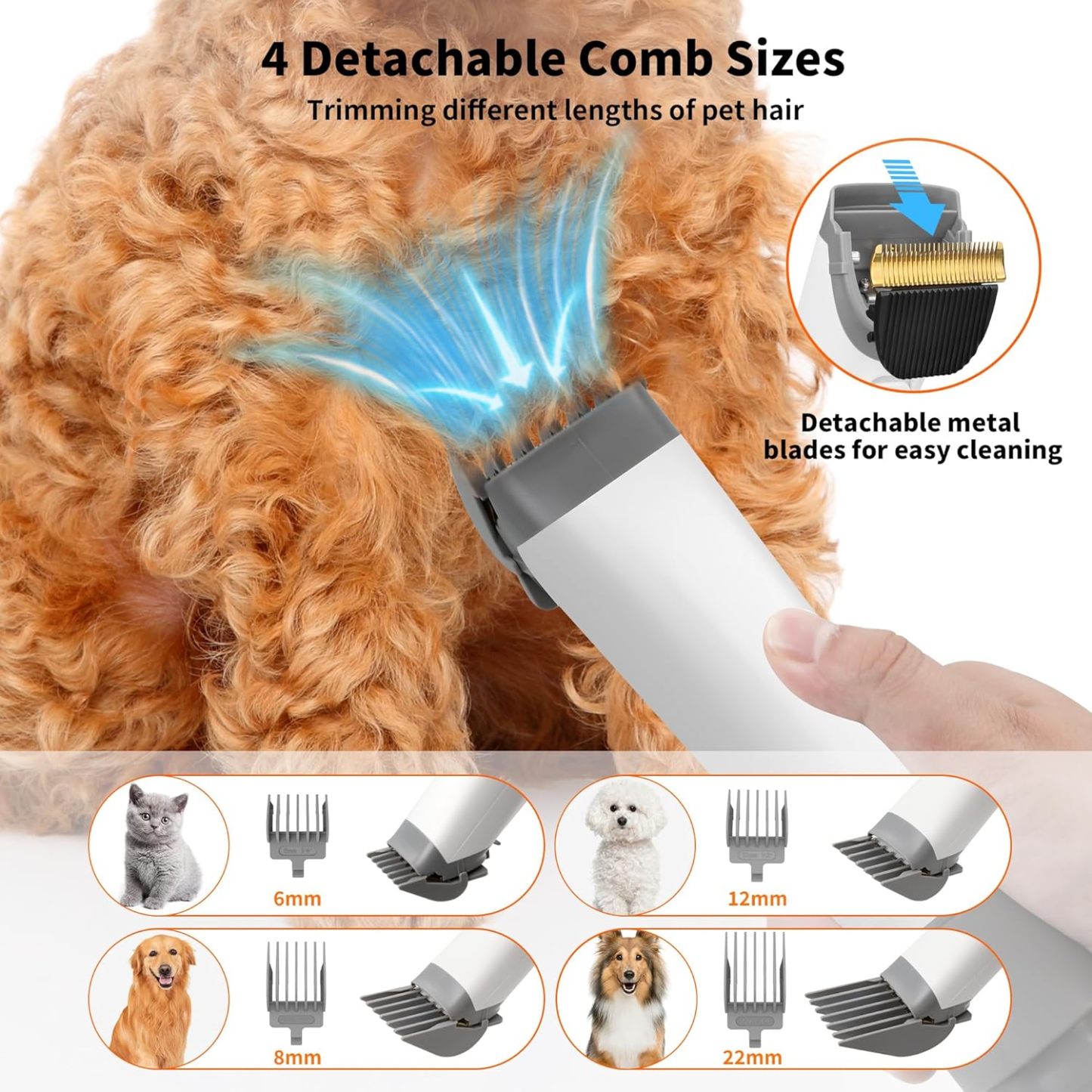 Dog Vacuum Grooming & Hair Dryer for Shedding Grooming| 6 in 1 Pet Grooming Vacuum for Dogs Cats at Home with Pet Clippers and 4 Combs, 9 Adjustable Speed and Temperature Control Dog Blower