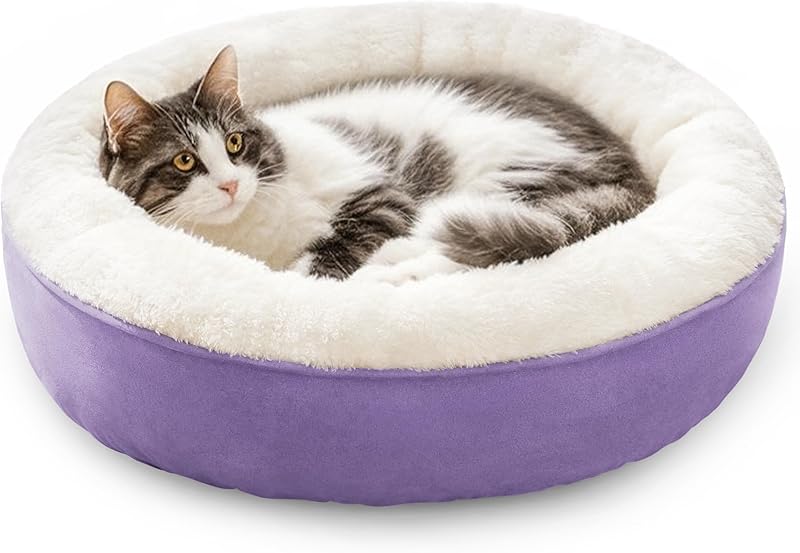 Love's Cabin Round Donut Cat And Dog Cushion Bed| 20in bed for Cats or Small Dogs| Anti-slip & Water-resistant Bottom, Super Soft Durable Fabric Pet Beds