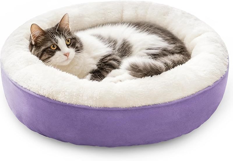 Love's Cabin Round Donut Cat And Dog Cushion Bed| 20in bed for Cats or Small Dogs| Anti-slip & Water-resistant Bottom, Super Soft Durable Fabric Pet Beds