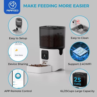 Smart Automatic Pet Feeders| WiFi Pet Feeder with APP Control for Remote Feeding| Detachable for Easy Clean (6L/25Cup)
