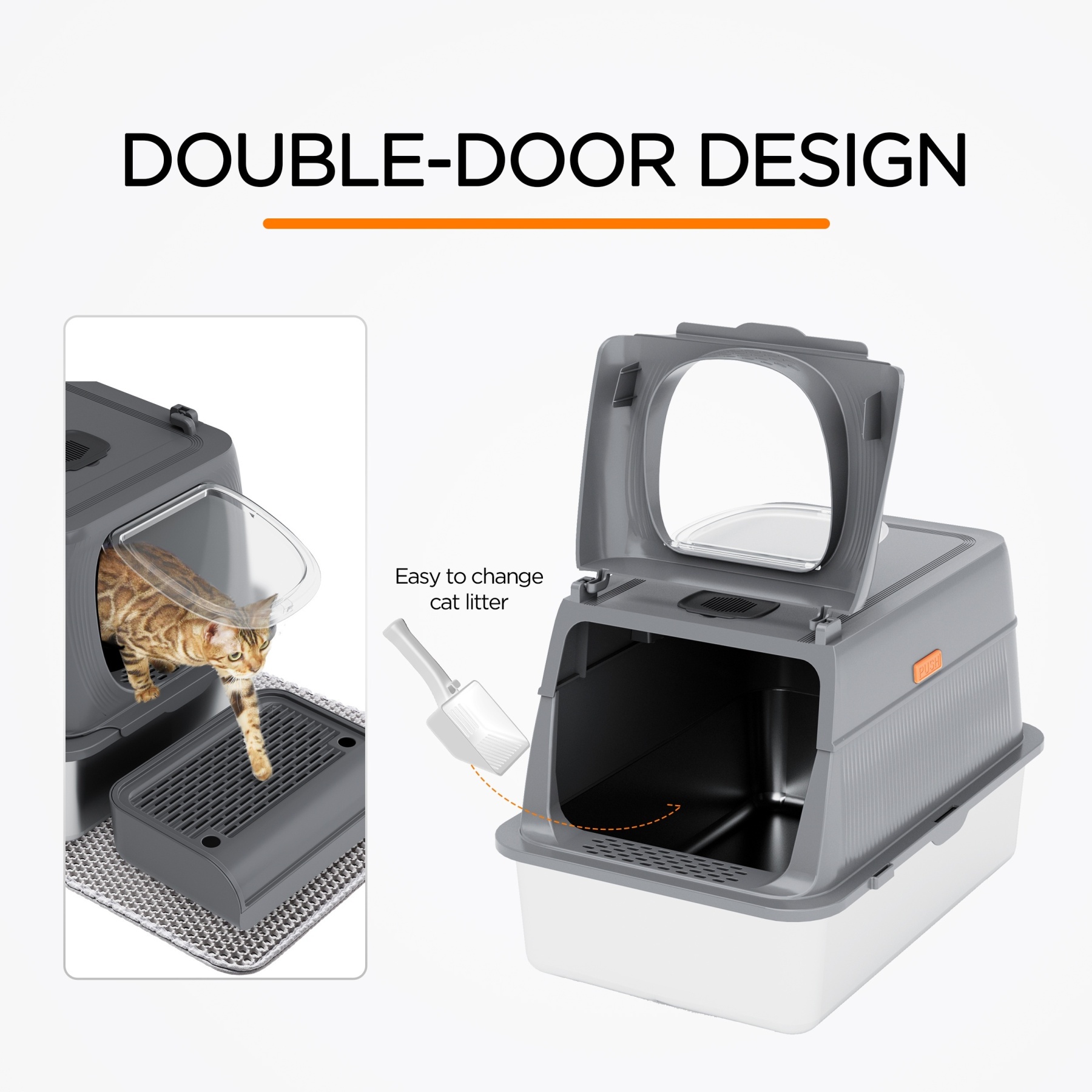 MarvelPaws Extra Large Stainless Steel Cat Litter Box| Fully Enclosed Cat Litter Box With Lid, Foldable Anti-Splashing Cat Litter Box With Front Flap Door| Cat Toilet For Indoor Cats