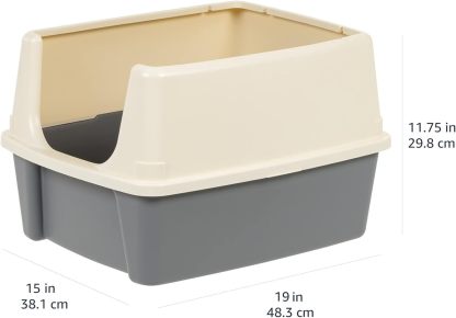 MarvelPaws Basics Large Cat Litter Box with High Sides, Open Top, Includes Scoop| 19 x 15 x 11.75 inches