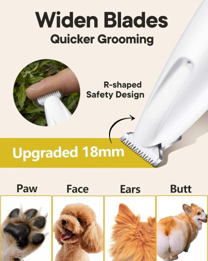 MarvelPaws Trimmer with LED Light, 18 mm Widen Blade, 35 dB Low Noise, LED Display, Fully Waterproof, Rechargeable Clipper for Dogs Cats Trimming Paws, Eyes, Ears, Face, and Rump
