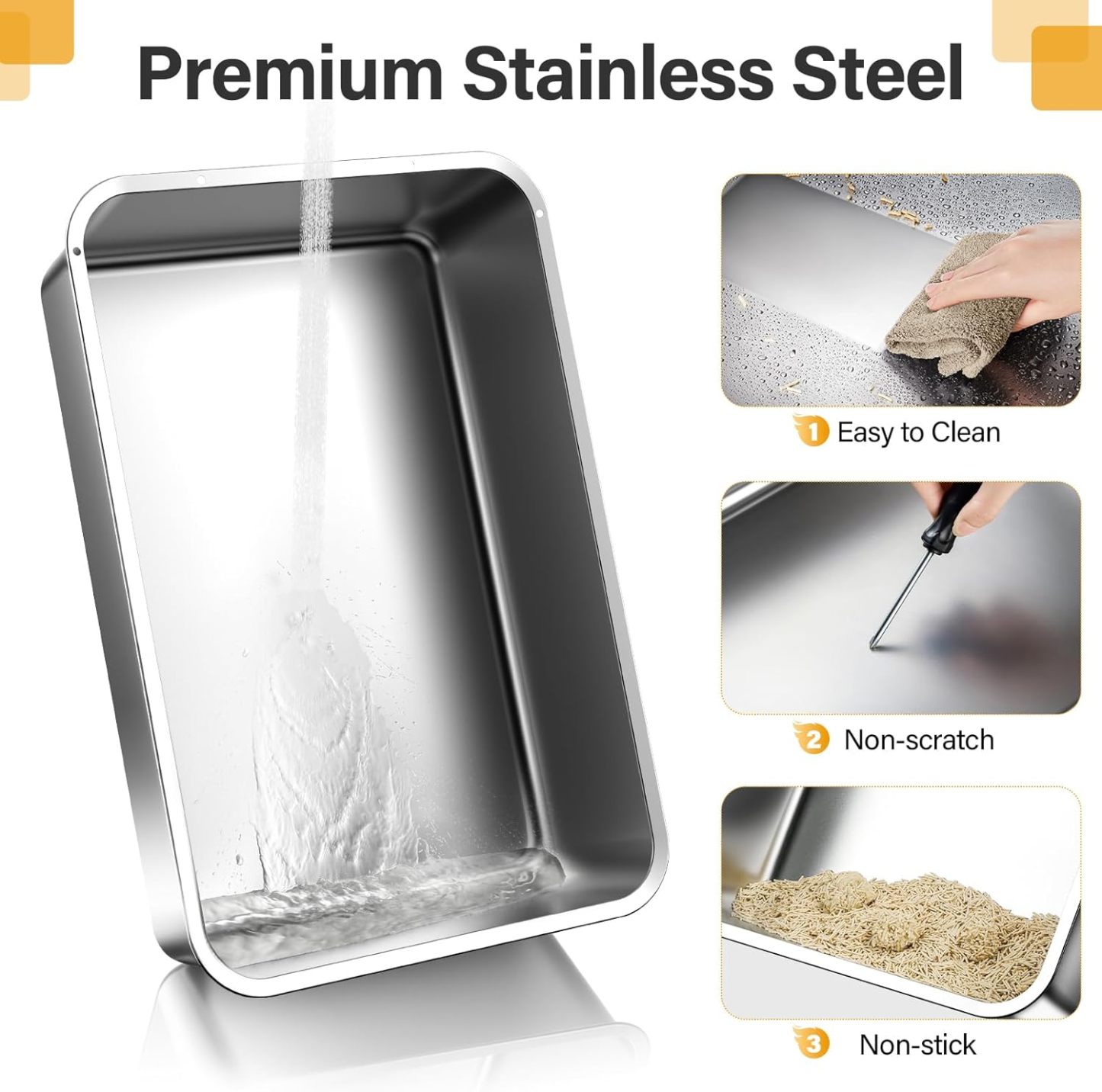 MarvelPaws Enclosed Stainless Steel Cat Litter Box with Lid| XL Large Metal Cat Box with Drawer for Big Cats| Top Exit Kitty Litter Box Includes Scoop, Filter Pedal, Odor Control, Easy Cleaning