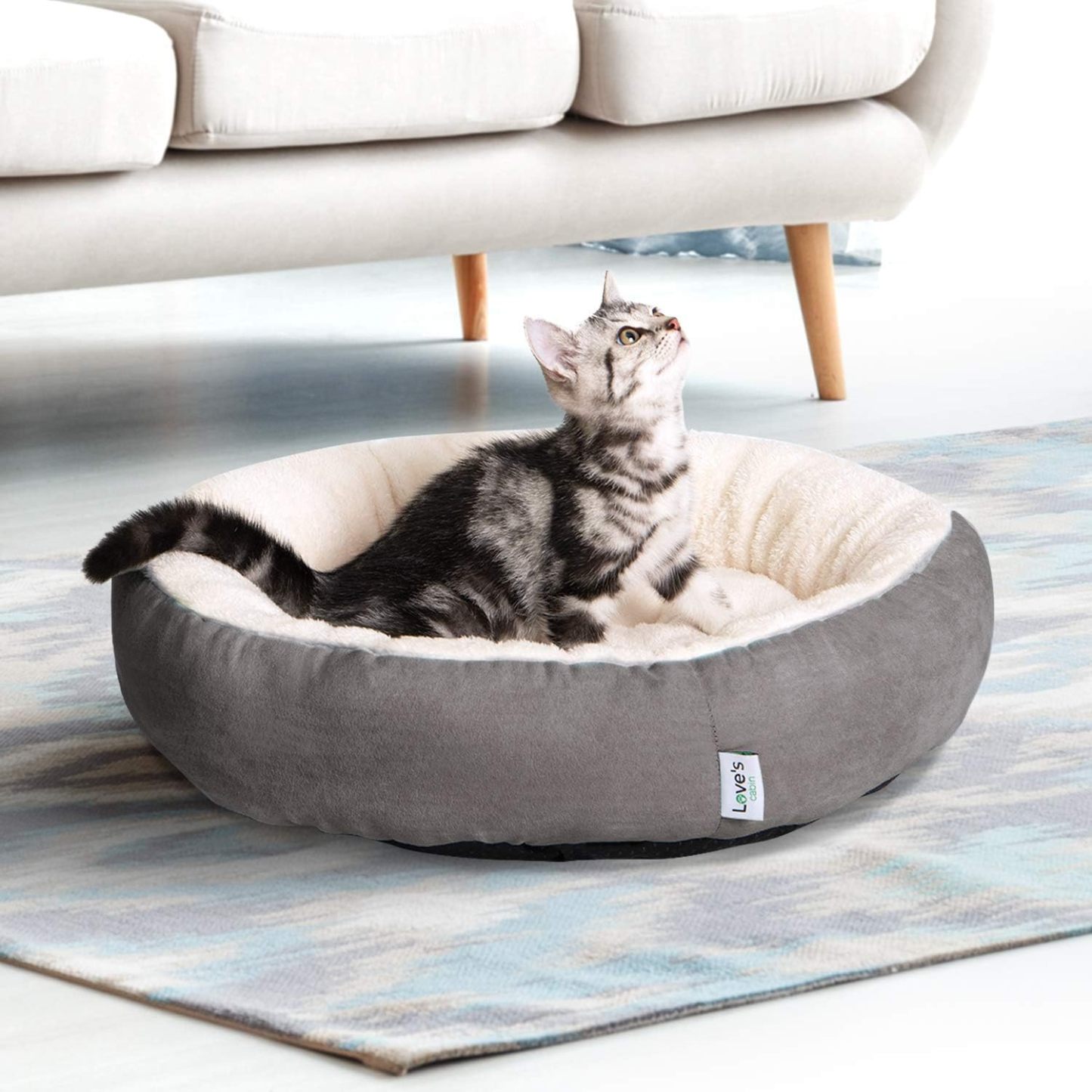 Love's Cabin Round Donut Cat And Dog Cushion Bed| 20in bed for Cats or Small Dogs| Anti-slip & Water-resistant Bottom, Super Soft Durable Fabric Pet Beds