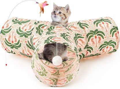 MarvelPaws Pet Cat Tunnel Tube Cat Toys 3 Way Collapsible| Tunnels for Indoor Cats| Kitty Bored Peek Hole Toy Ball Cat, Puppy, Kitty, Kitten, Rabbit