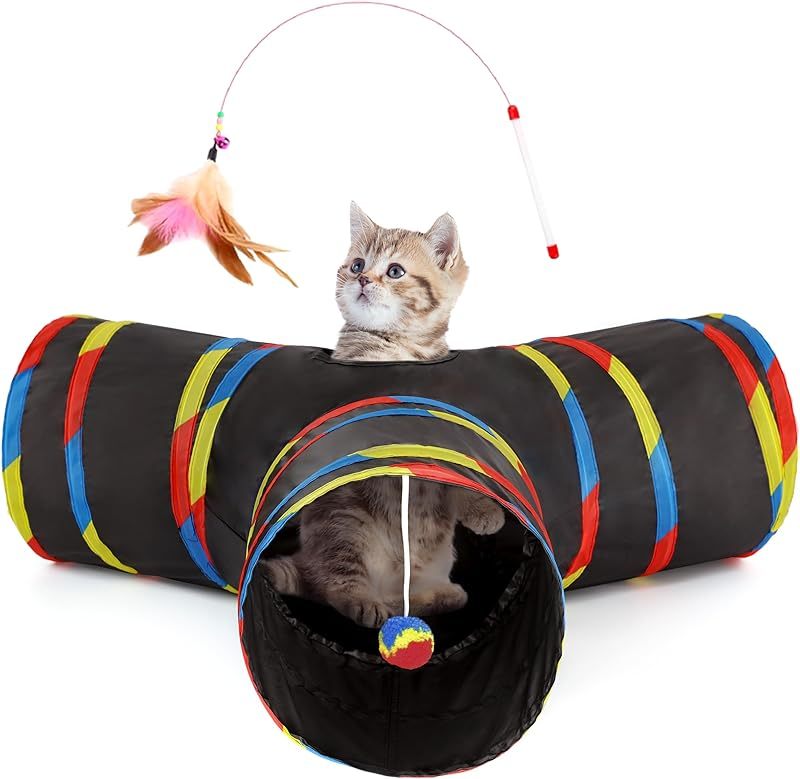 MarvelPaws Pet Cat Tunnel Tube Cat Toys 3 Way Collapsible| Tunnels for Indoor Cats| Kitty Bored Peek Hole Toy Ball Cat, Puppy, Kitty, Kitten, Rabbit
