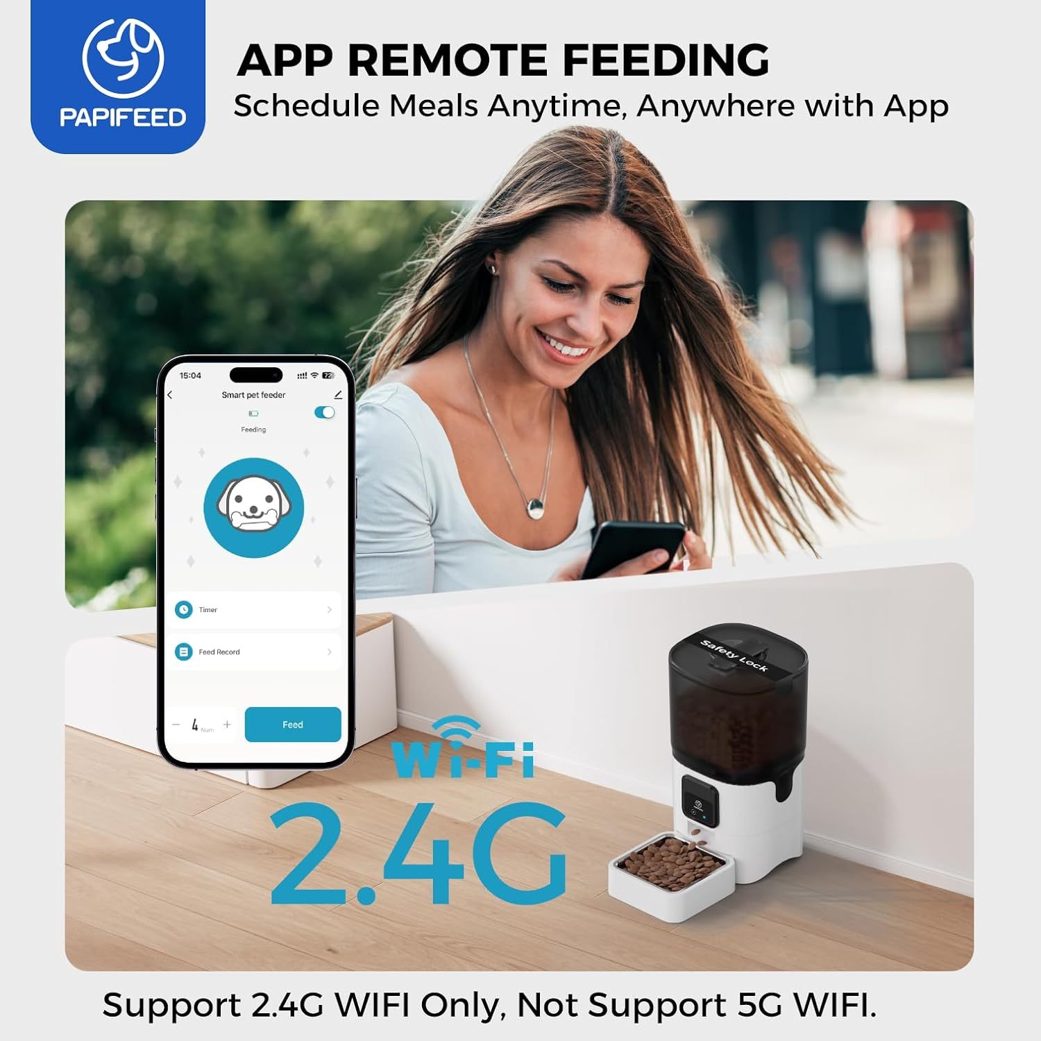 Smart Automatic Pet Feeders| WiFi Pet Feeder with APP Control for Remote Feeding| Detachable for Easy Clean (6L/25Cup)