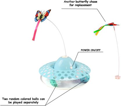 MarvelPaws Interactive Cat Toys Automatic Electric Rotating Butterfly & Ball Exercise Kitten Toy Funny Cat Teaser Toys
