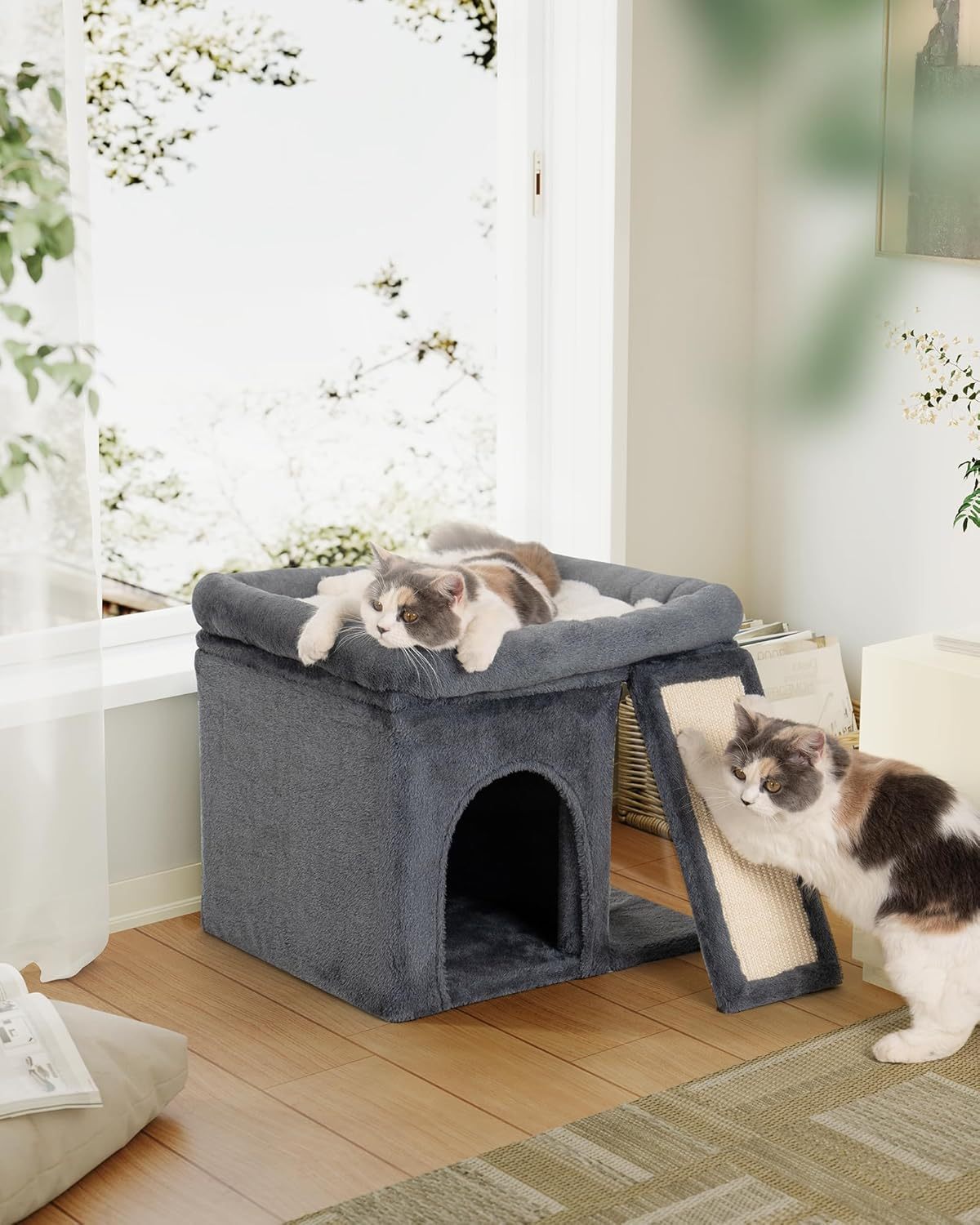 MarvelPaws 14‘’ Cat Tree Tower with Scratching Post| Perch Bed for All Cats| 20 * 16.5in, Dark Gray
