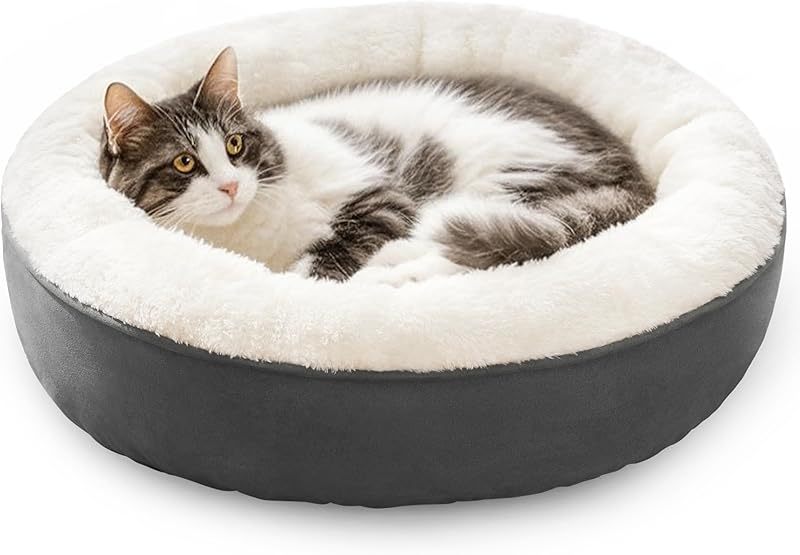 Love's Cabin Round Donut Cat And Dog Cushion Bed| 20in bed for Cats or Small Dogs| Anti-slip & Water-resistant Bottom, Super Soft Durable Fabric Pet Beds