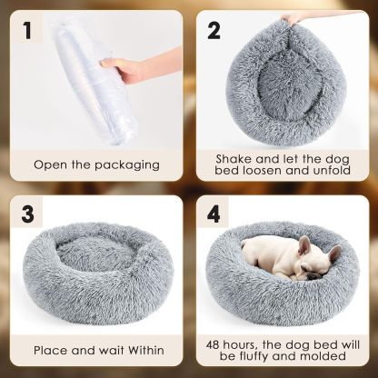 MarvelPaws Dog & Cat Bed for Indoor Cats| Calming Donut Bed for Puppy and Kitten, Washable Round Fluffy Pet Bed| 20inch