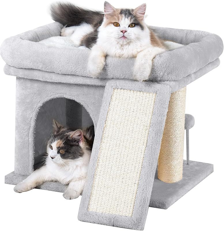 MarvelPaws 14‘’ Cat Tree Tower with Scratching Post| Perch Bed for All Cats| 20 * 16.5in, Dark Gray