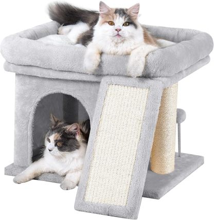 MarvelPaws 14‘’ Cat Tree Tower with Scratching Post| Perch Bed for All Cats| 20 * 16.5in, Dark Gray