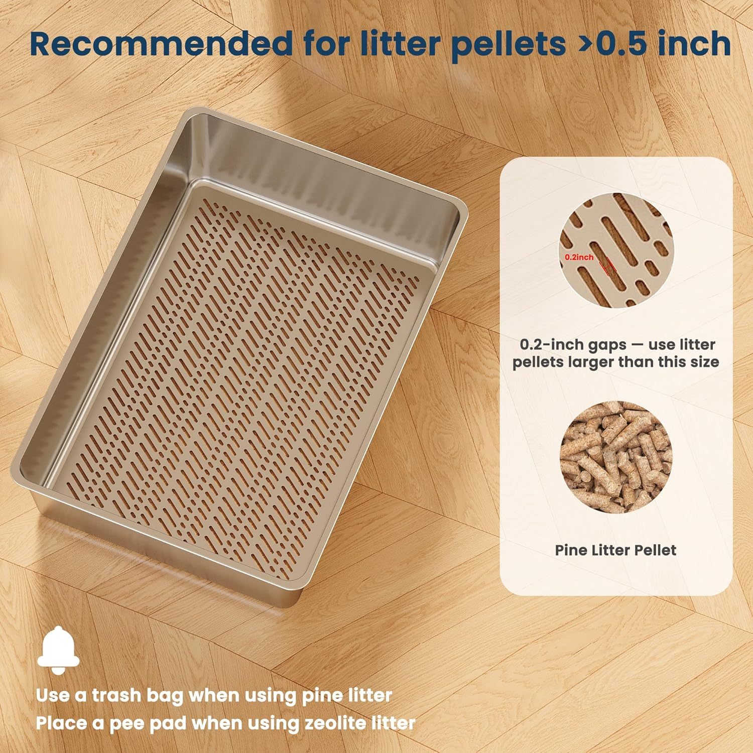 Stainless Steel Sifting Litter Box for Pine Pellets| Large Sifting Cat Litter Box with Sifter, High Side for Big Cats, Anti-Leakage, Odor Control, Includes Scooper| 23.6" x 15.7" x 11.8" 