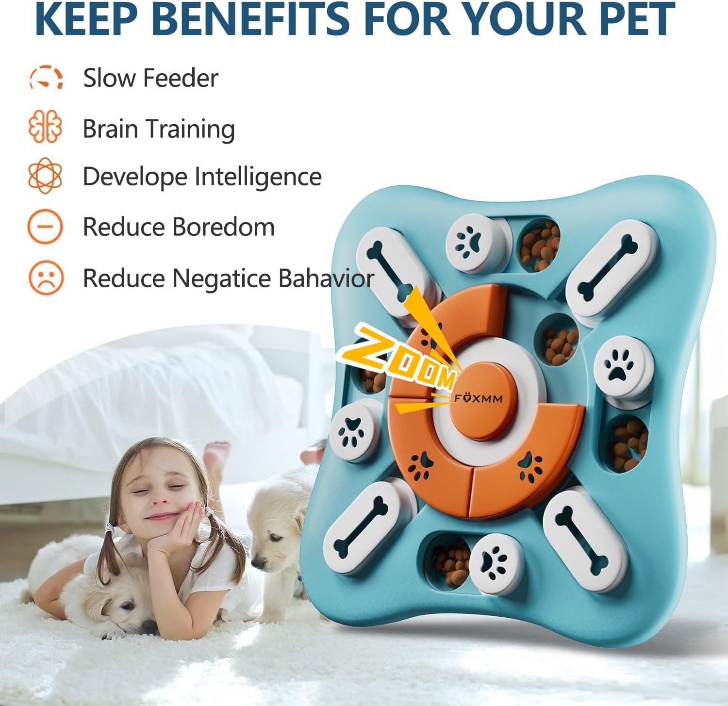 Interactive Dog Treat Puzzle Toys for IQ Training & Mental Stimulating| Fun Slow Feeder,Large Medium Small Dogs Enrichment Toys with Squeak Design