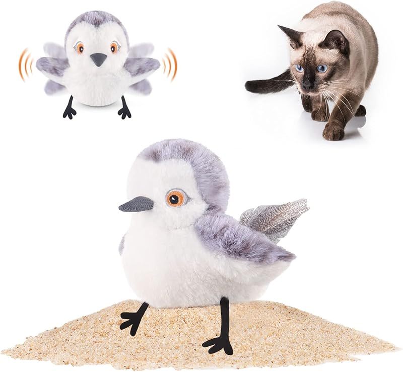 MarvelPaws Pet Toys Flapping Sandpiper Pair-Mate| Lifelike Birds Chirp| Chargeable Touch Activated Kitten Fun Interactive Kitty Exercise with Catnip for All Cats/Dogs