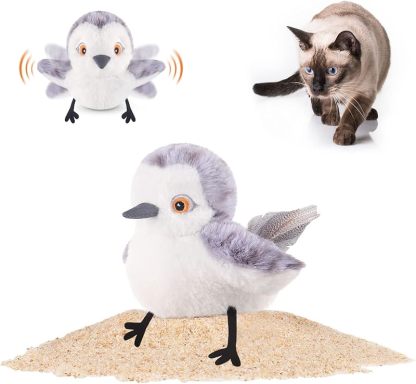 MarvelPaws Pet Toys Flapping Sandpiper Pair-Mate| Lifelike Birds Chirp| Chargeable Touch Activated Kitten Fun Interactive Kitty Exercise with Catnip for All Cats/Dogs