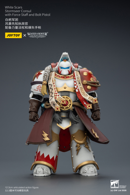 JoyToy WH40K White Scars Stormseer Consul with Force Staff and Bolt Pistol
