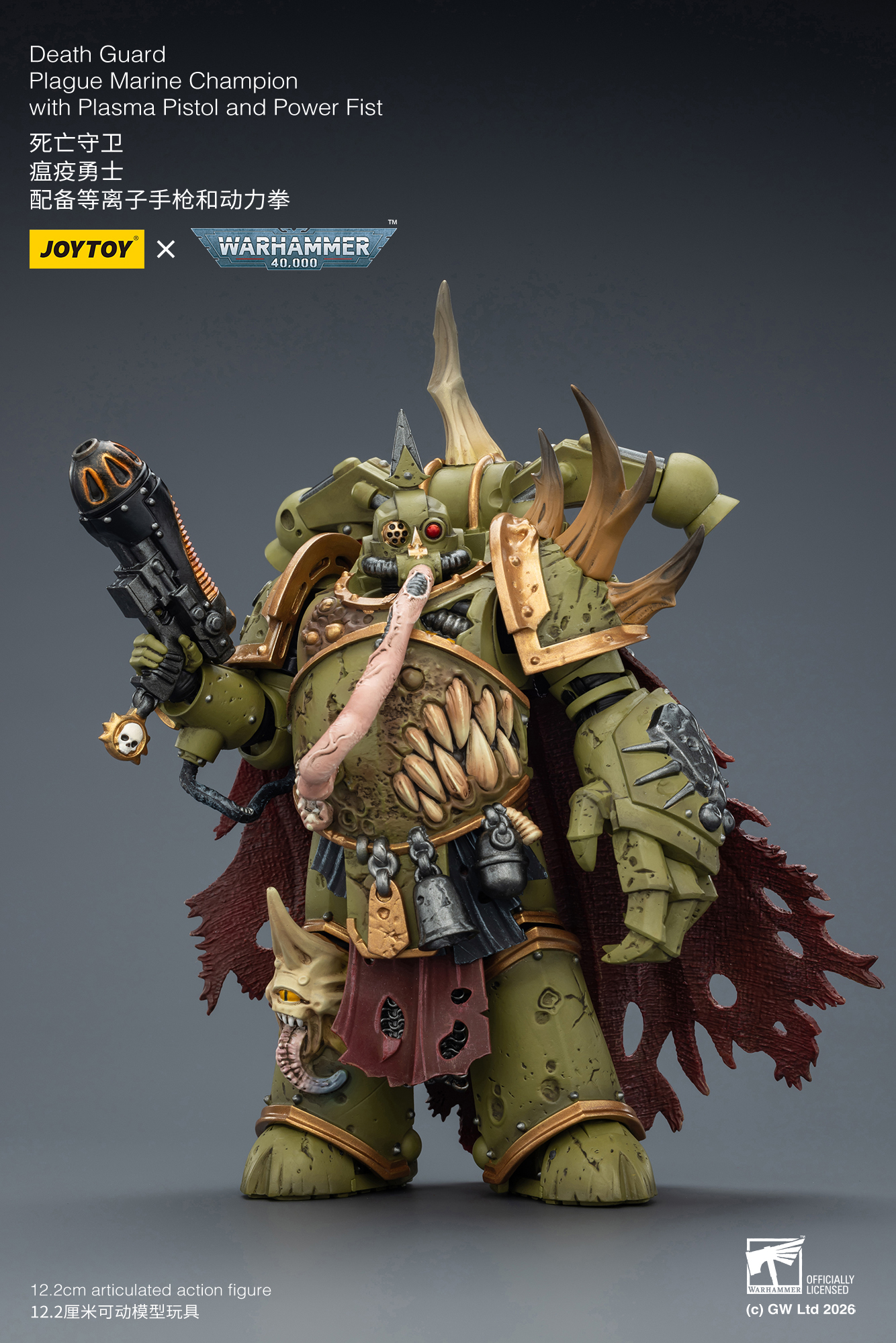 JoyToy WH40K Death Guard Plague Marine Champion with Plasma Pistol and Power Fist