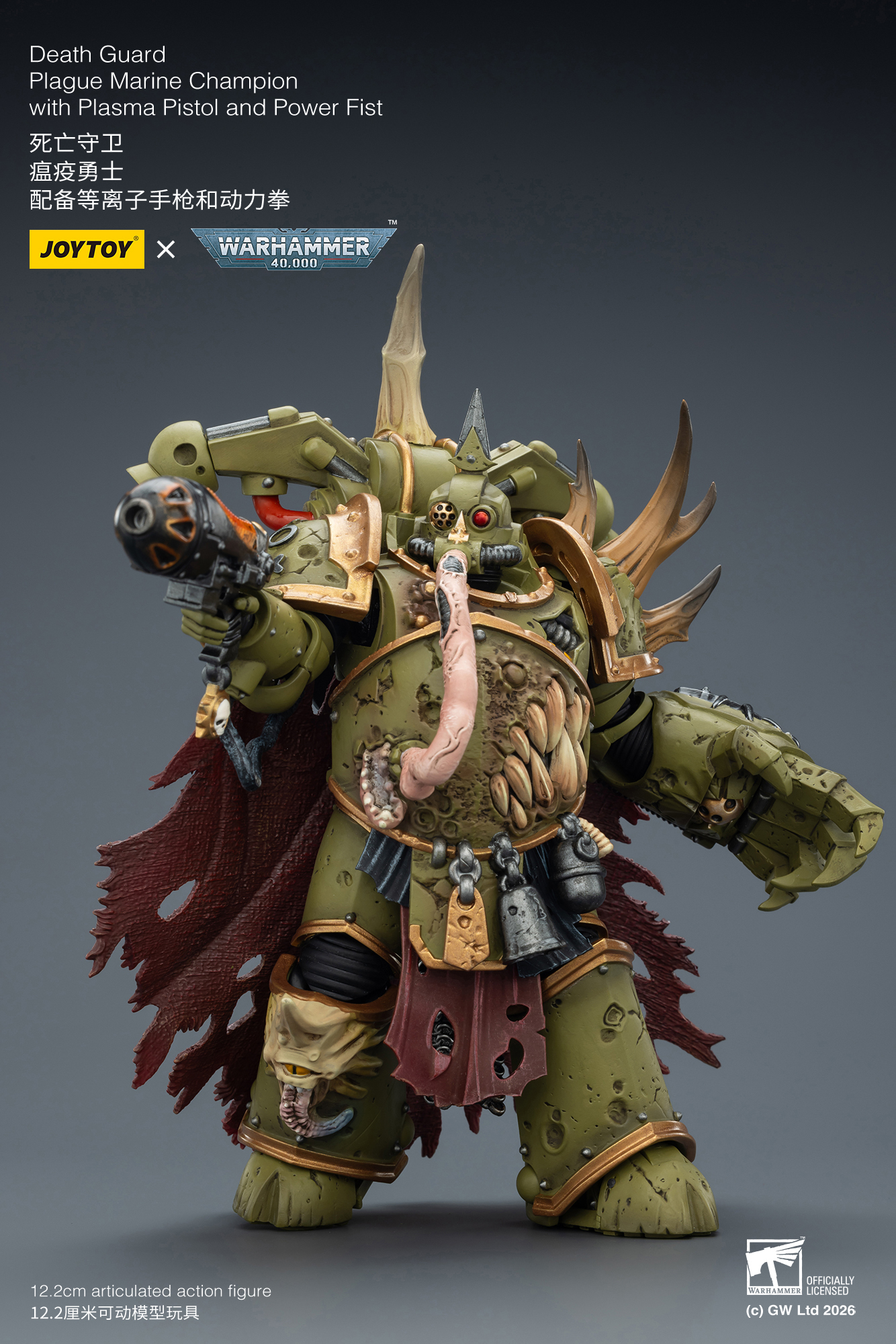JoyToy WH40K Death Guard Plague Marine Champion with Plasma Pistol and Power Fist