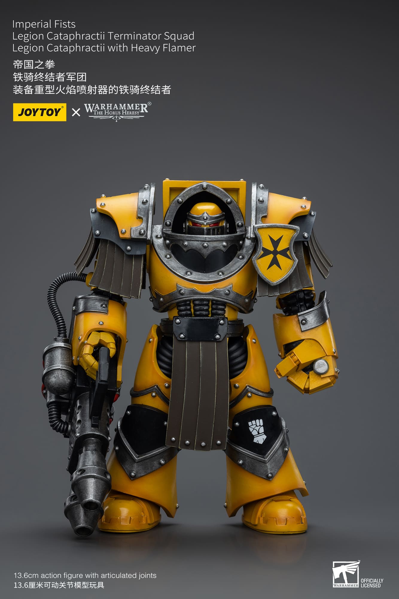 JOYTOY WH40K Imperial Fists Legion Cataphractii Sergeant with Heavy Flamer