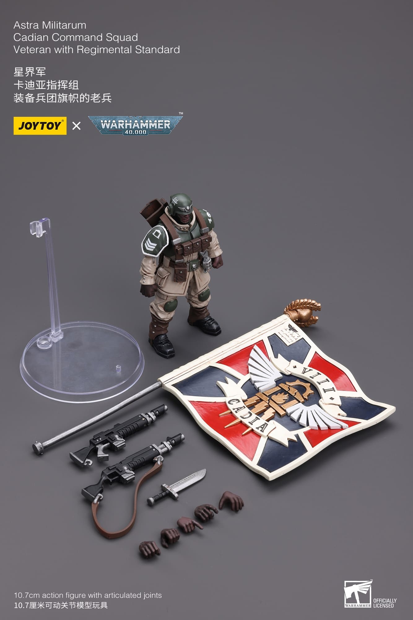 JoyToy WH40K Astra Militarum Cadian Command Squad Veteran with Regimental Standard