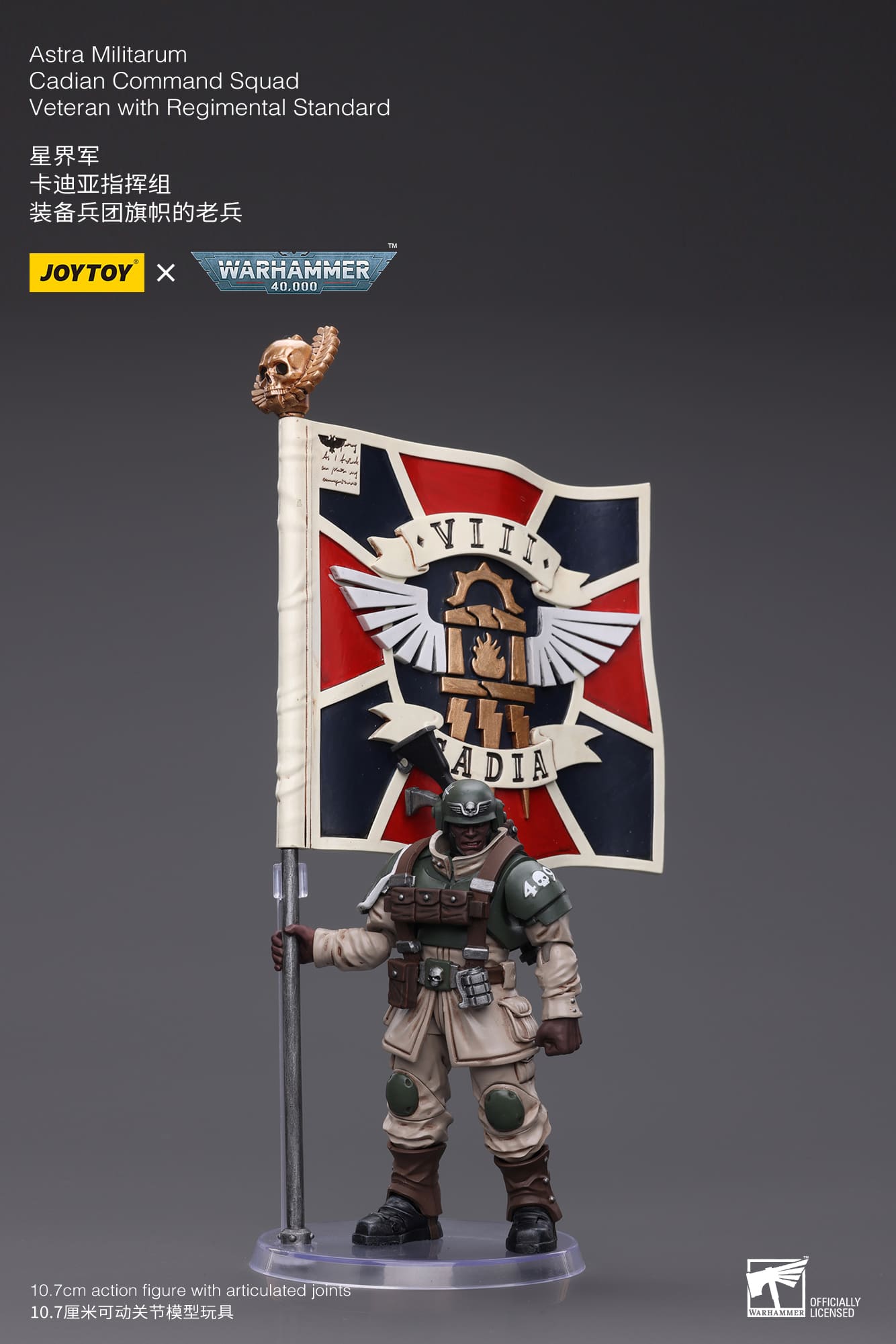 JoyToy WH40K Astra Militarum Cadian Command Squad Veteran with Regimental Standard