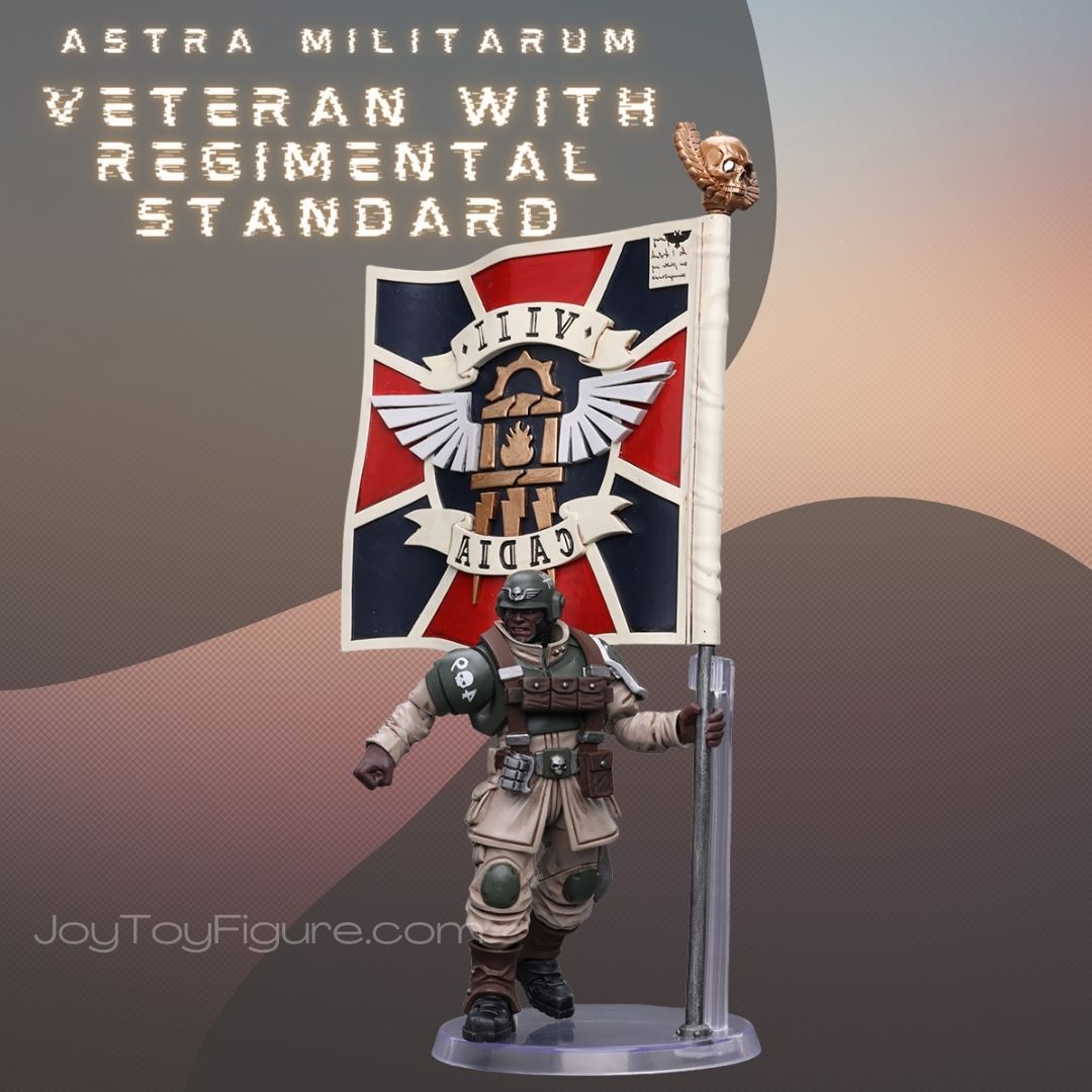 JoyToy WH40K Astra Militarum Cadian Command Squad Veteran with Regimental Standard