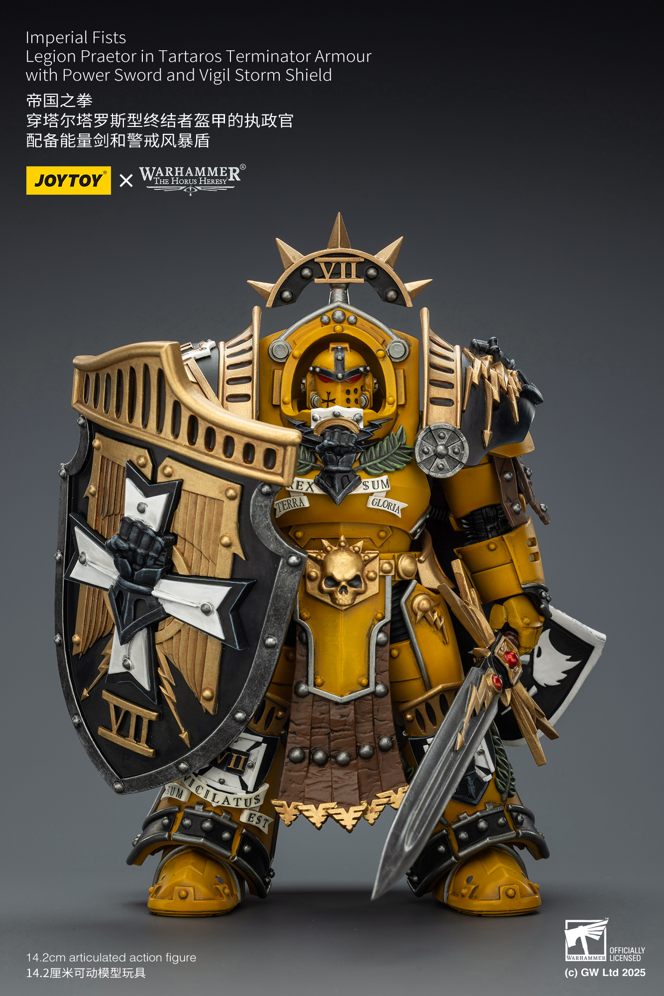 JoyToy WH40K Imperial Fists Legion Praetor in Tartaros Terminator Armour with Power Sword and Vigil Storm Shield