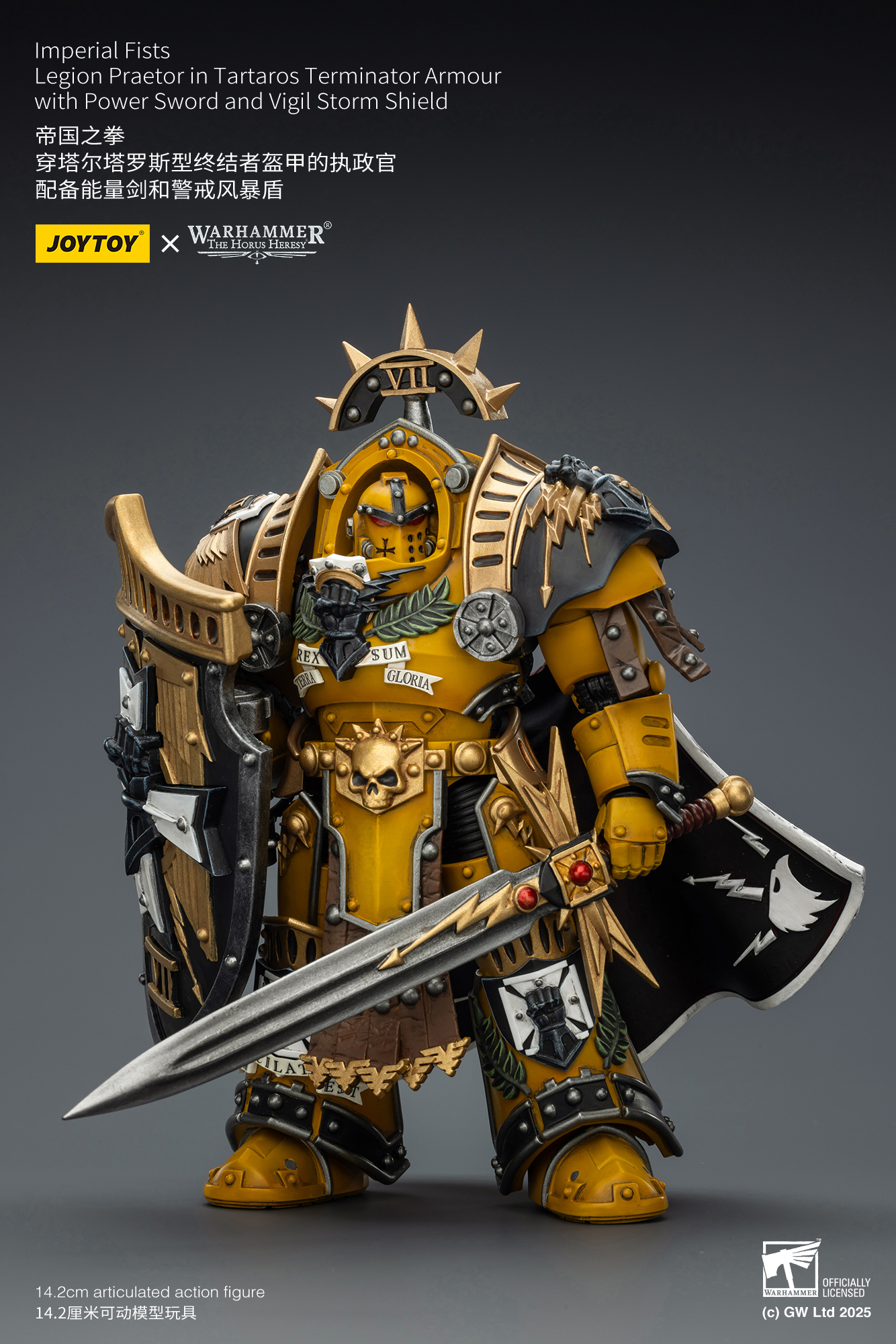 JoyToy WH40K Imperial Fists Legion Praetor in Tartaros Terminator Armour with Power Sword and Vigil Storm Shield