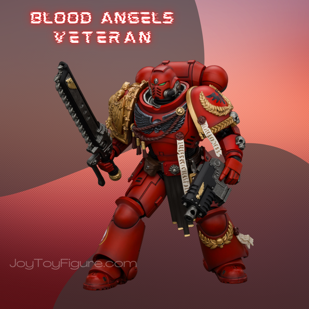 JoyToy WH40K Game Edition Blood Angels Veteran with Bolt Rifle, Chainsword and Bolt Pistol and Plasma Pistol