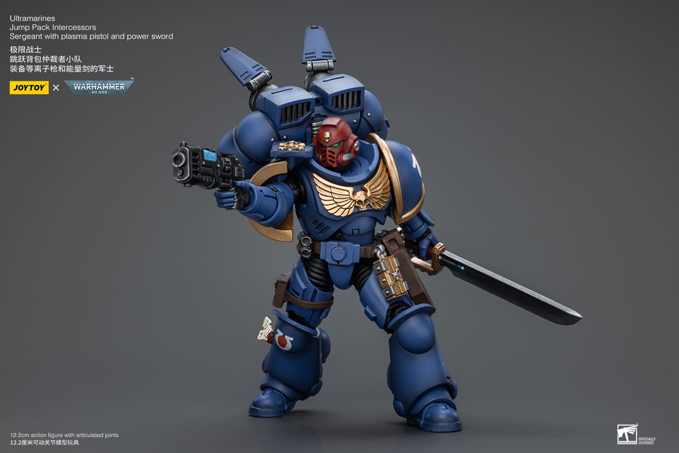 JoyToy WH40K Ultramarines Jump Pack Intercessors Sergeant With Plasma Pistol And Power Sword
