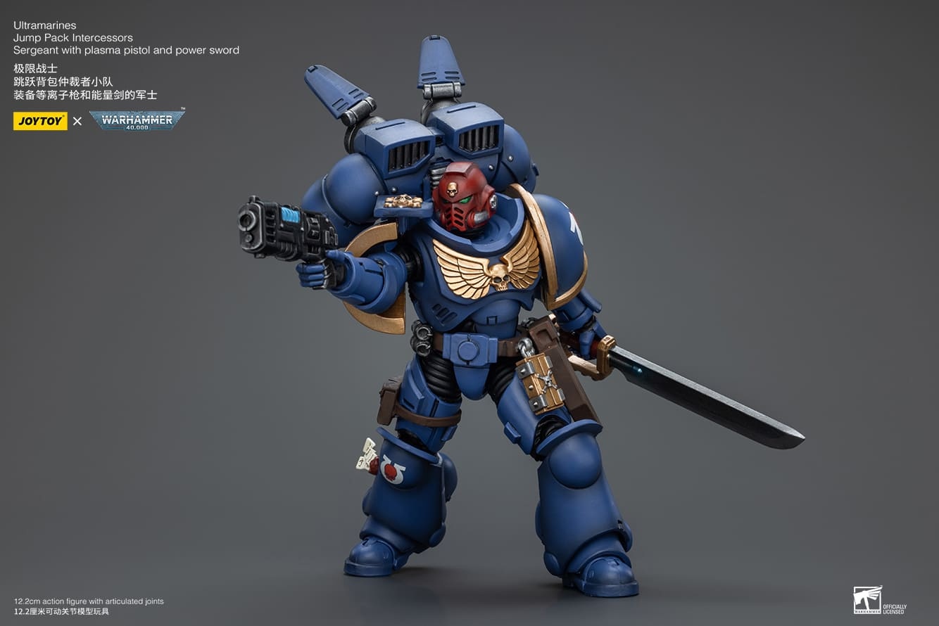 JoyToy WH40K Ultramarines Jump Pack Intercessors Sergeant With Plasma Pistol And Power Sword