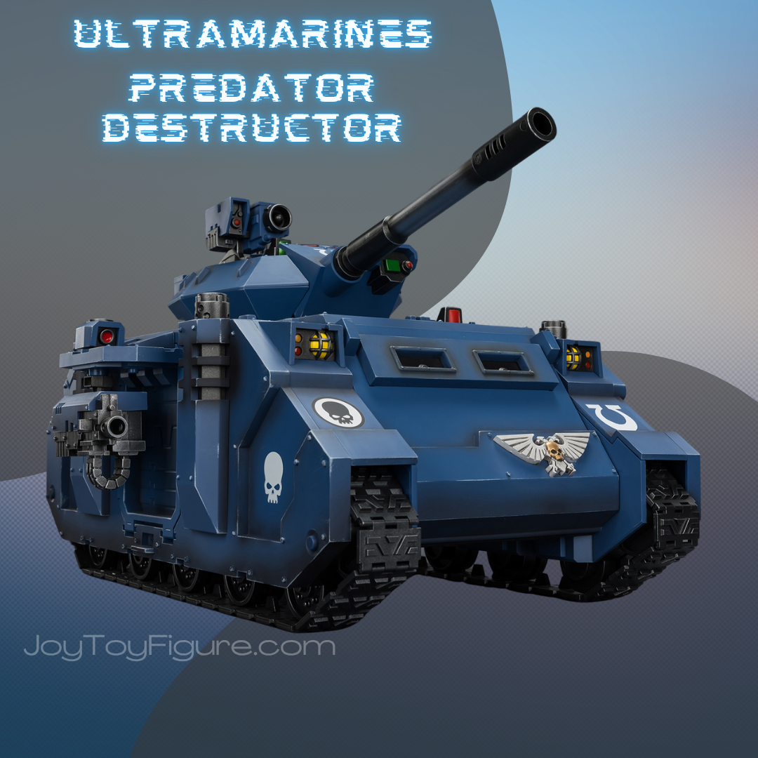 JoyToy WH40K Ultramarines Predator Destructor with turret-mounted autocannon and sponson-mounted heavy bolters