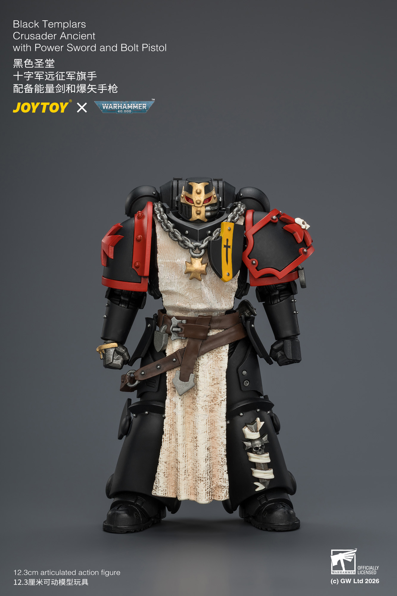 JoyToy WH40K Space Marines Black Templars Crusader Ancient with Power Sword and Bolt Pistol