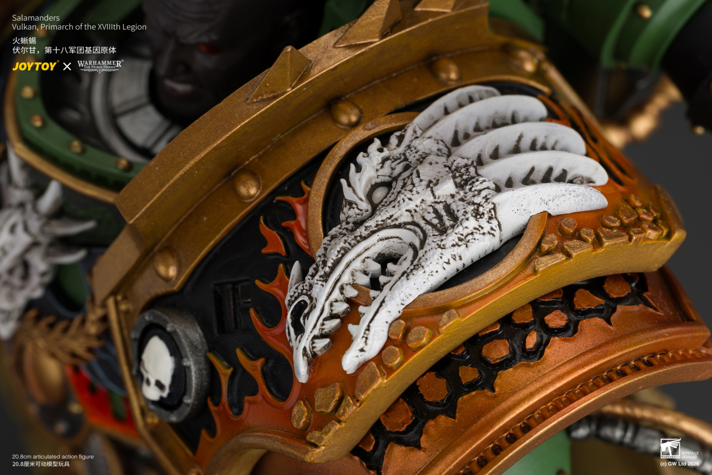 JoyToy The Horus Heresy Salamanders Vulkan, Primarch of the XVlllth Legion with Dawnbringer, The Furnace's Heart and Dragon's Breath Gauntlet