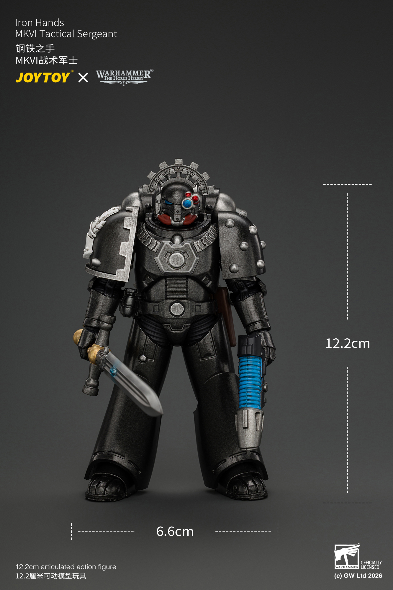 JoyToy Warhammer The Horus Heresy Iron Hands MKVI Tactical Sergeant with Bolter, Plasma Pistol & Power sword