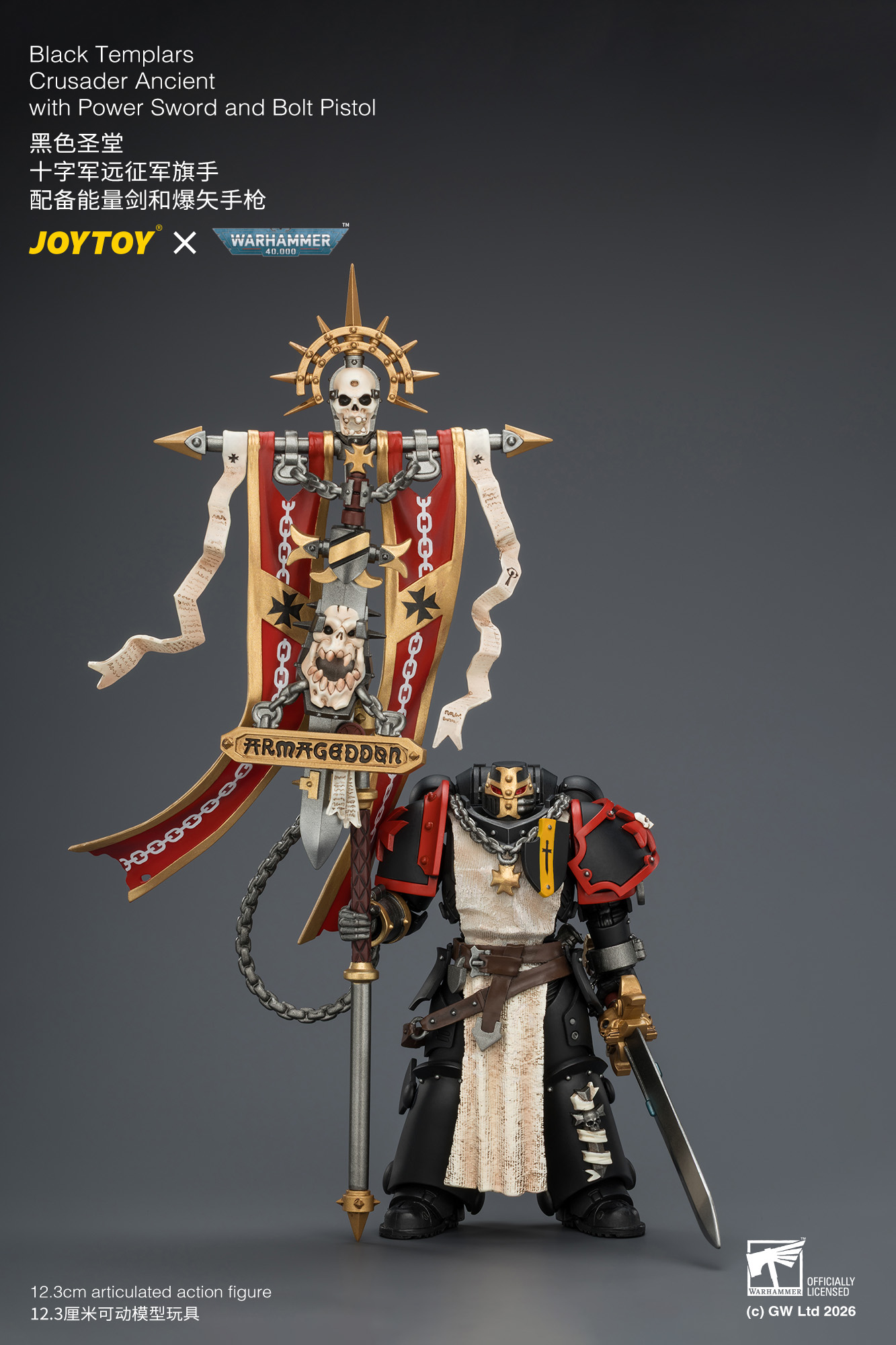JoyToy WH40K Space Marines Black Templars Crusader Ancient with Power Sword and Bolt Pistol