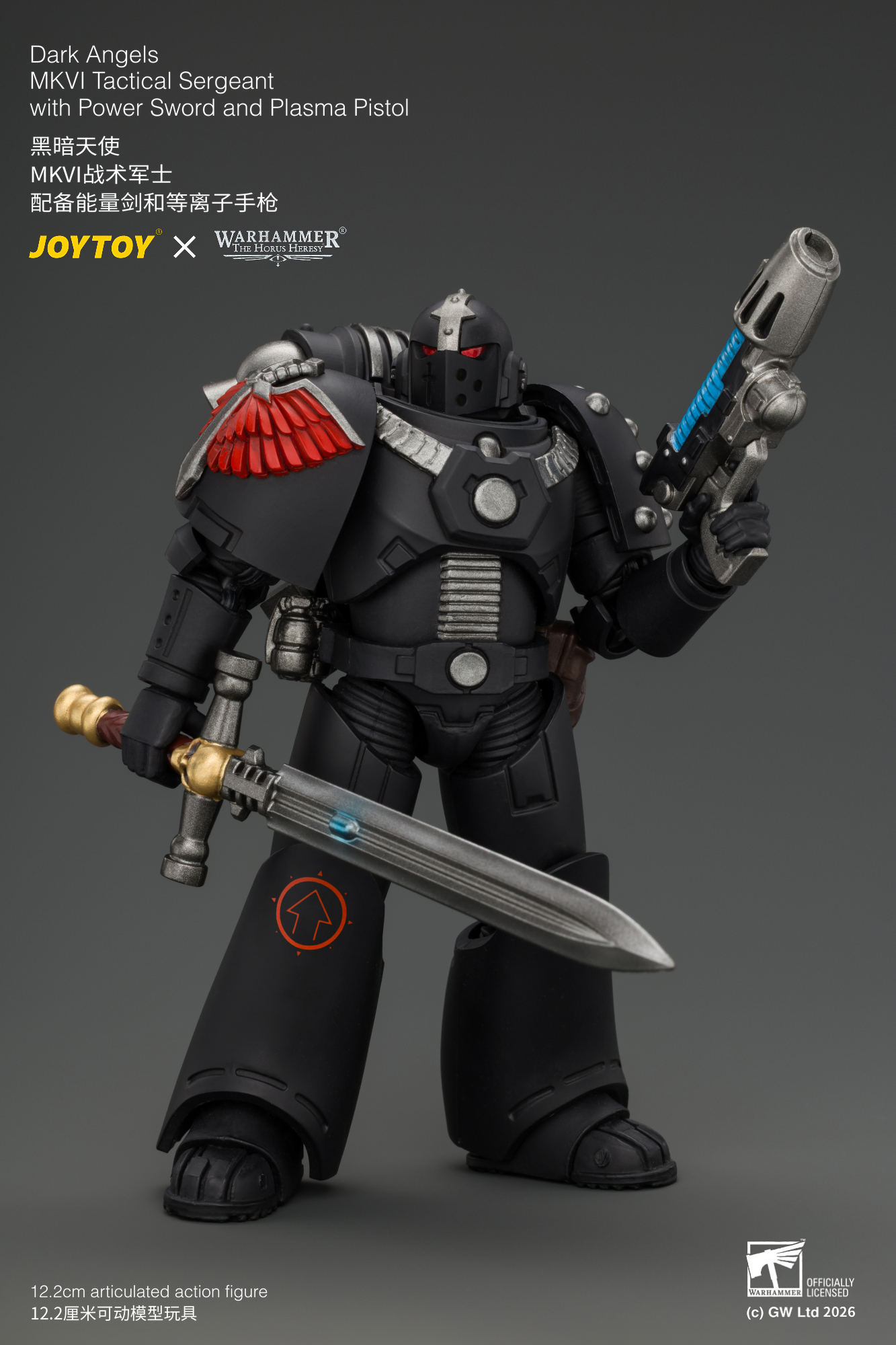 JoyToy Warhammer The Horus Heresy Dark Angels MKVI Tactical Sergeant with Power Sword and Plasma Pistol