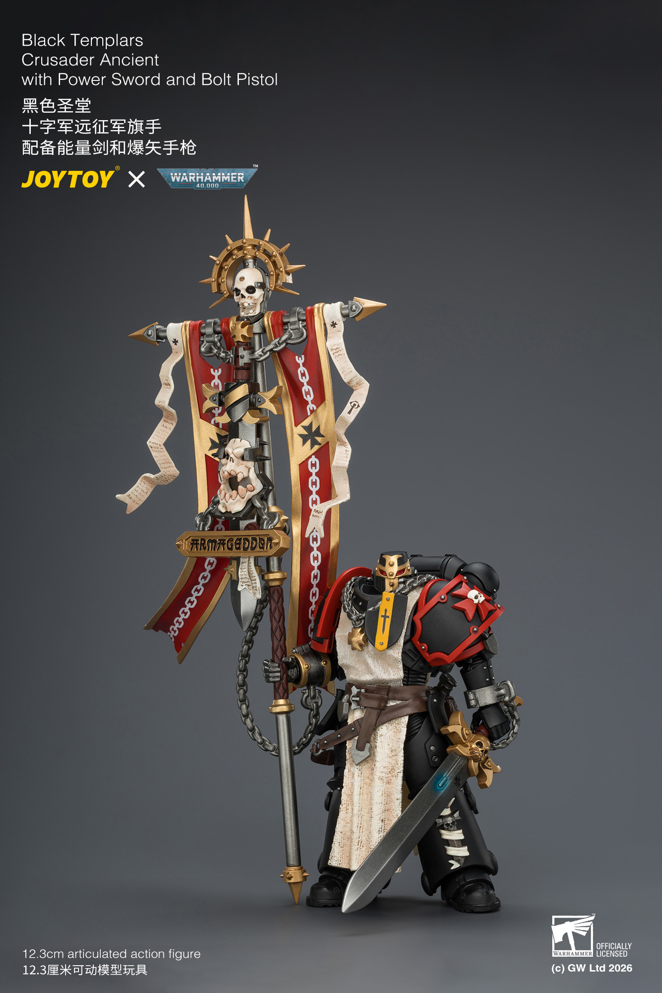 JoyToy WH40K Space Marines Black Templars Crusader Ancient with Power Sword and Bolt Pistol