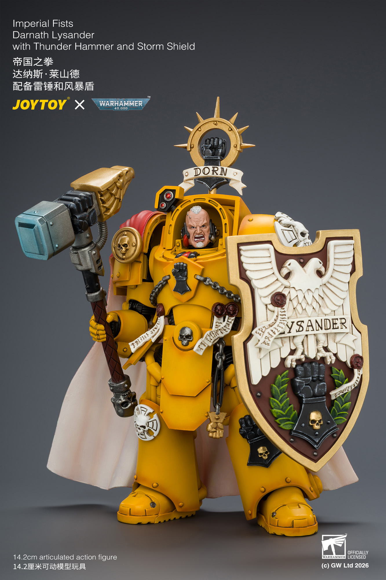 JoyToy WH40K Imperial Fists Darnath Lysander with Thunder Hammer and Storm Shield